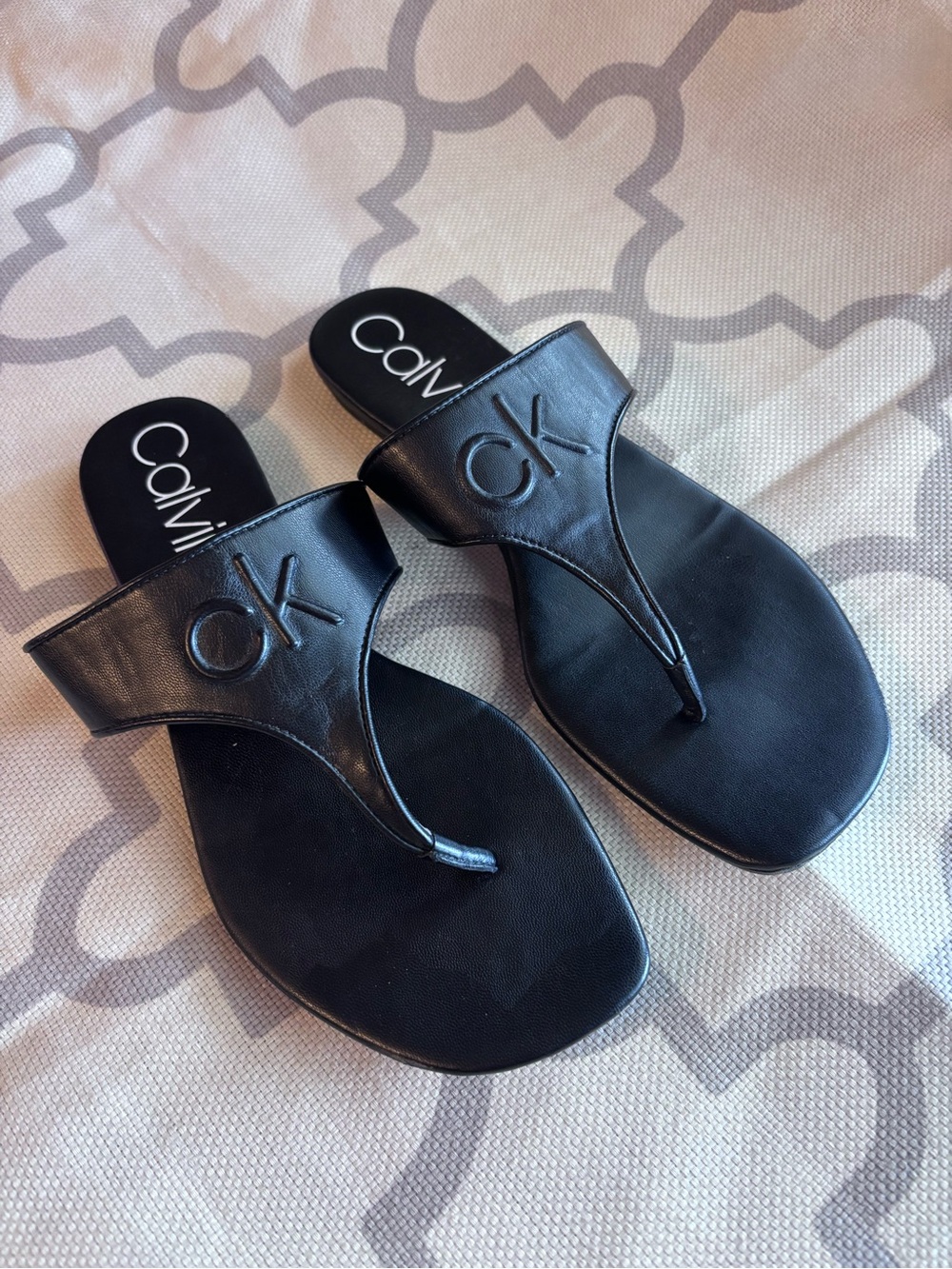 Calvin Klein Black Logo Thong Slide Sandals